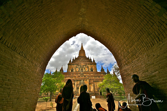 Monks convene outside the temple